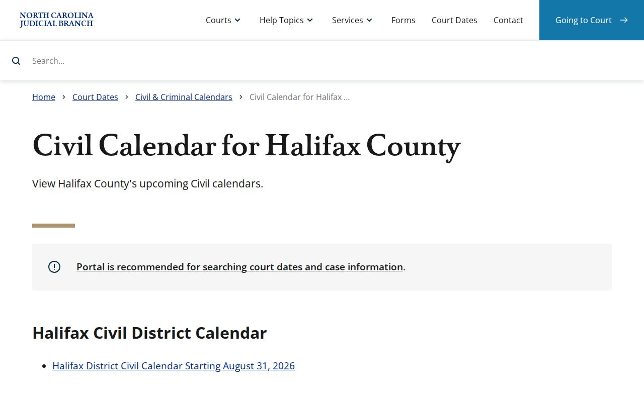 Halifax County civil docket calendar results