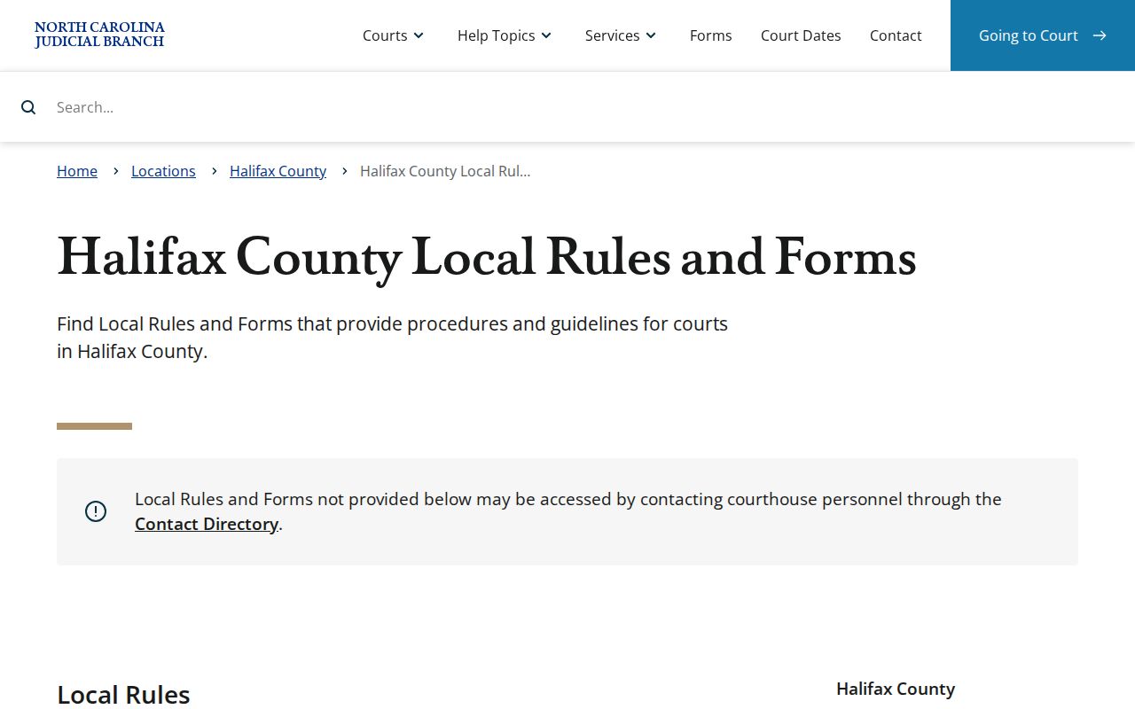 Halifax County civil docket local rules and forms