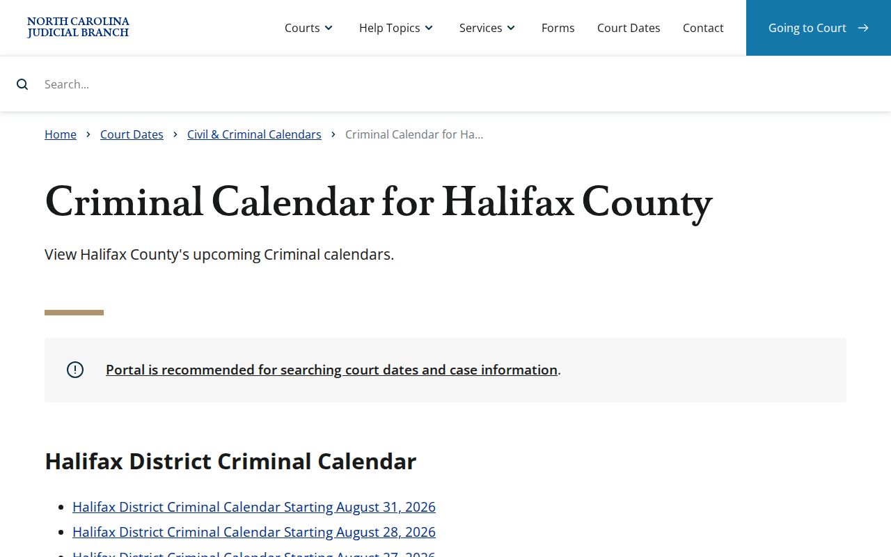 Halifax County criminal court calendar results