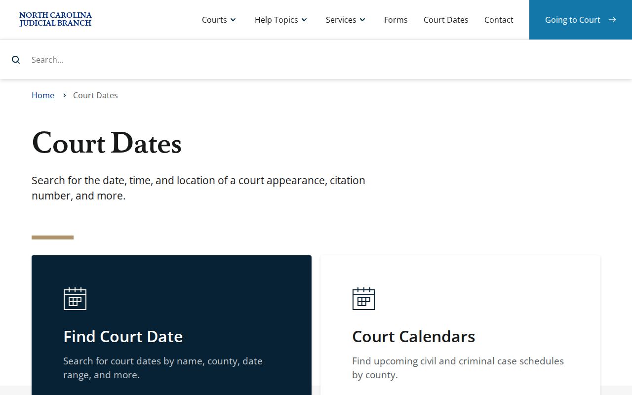 North Carolina court dates service for Halifax County court calendar access