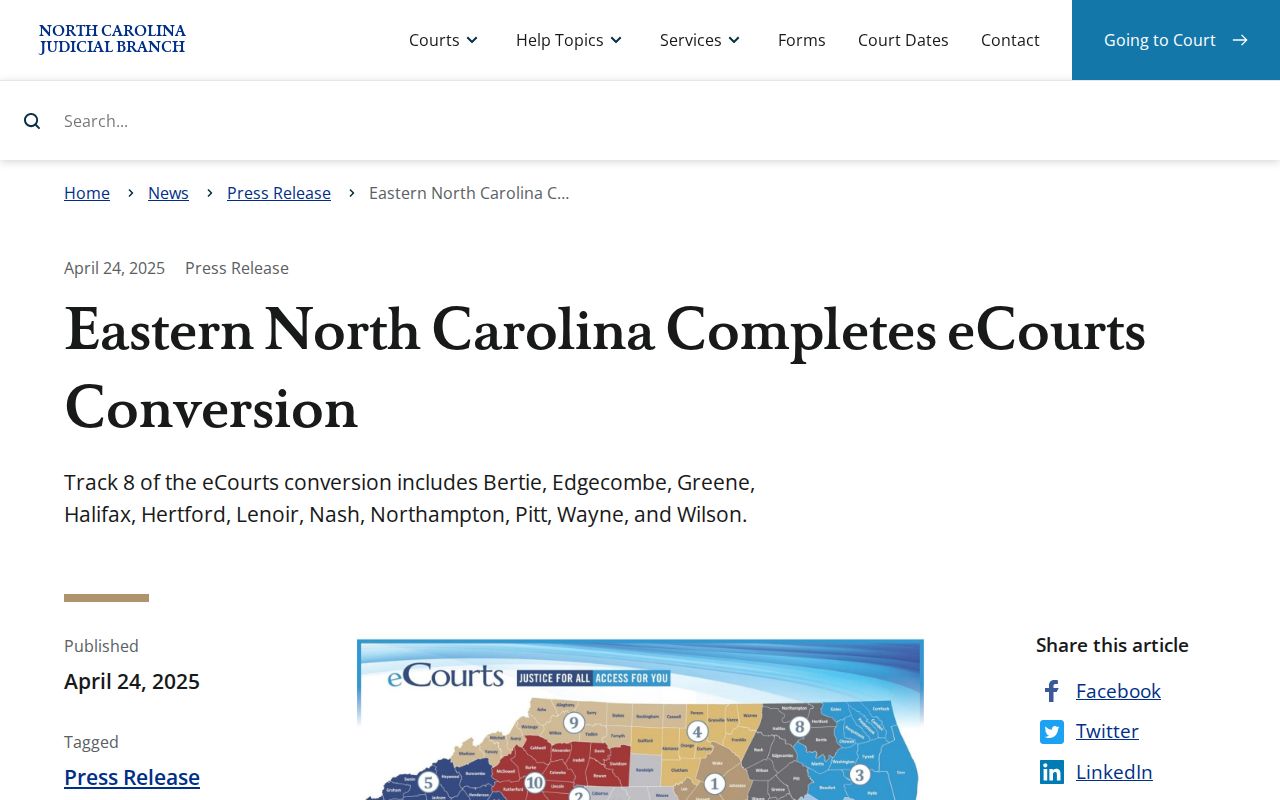 Eastern North Carolina eCourts conversion affecting Halifax County court calendar searches
