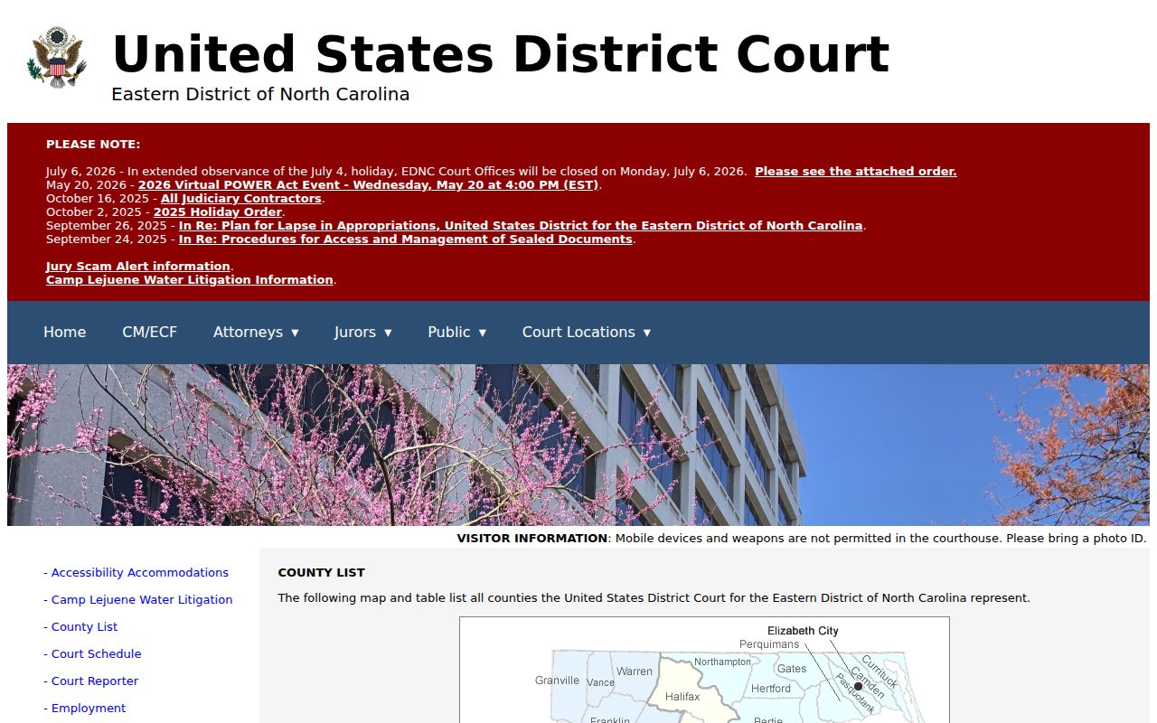 Eastern District court information distinguishing federal records from Halifax County court records