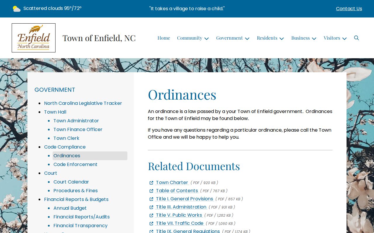 Enfield Halifax County court docket search ordinances source