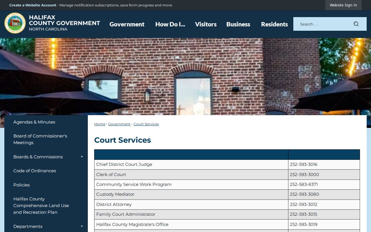 Halifax County court docket court services resource