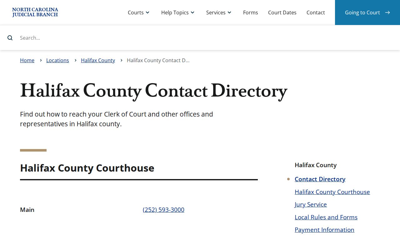 Halifax County court docket contact directory