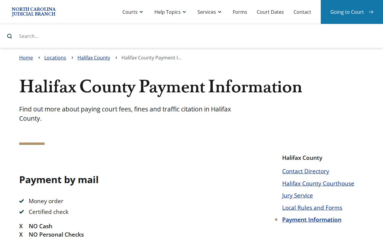 Halifax County payment information for eligible traffic court citation payments